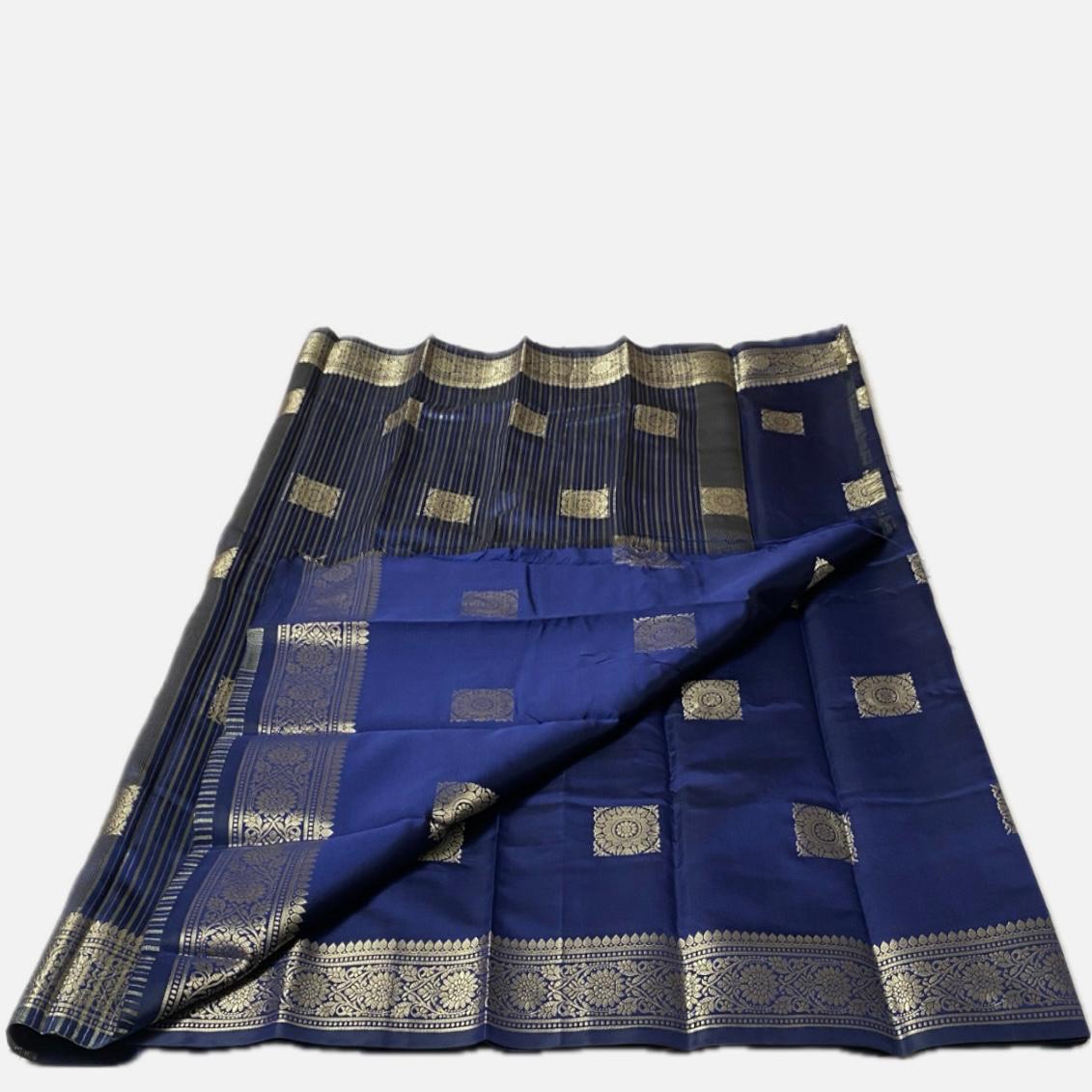 Seetha Soft Silk Saree with Square Design Blue