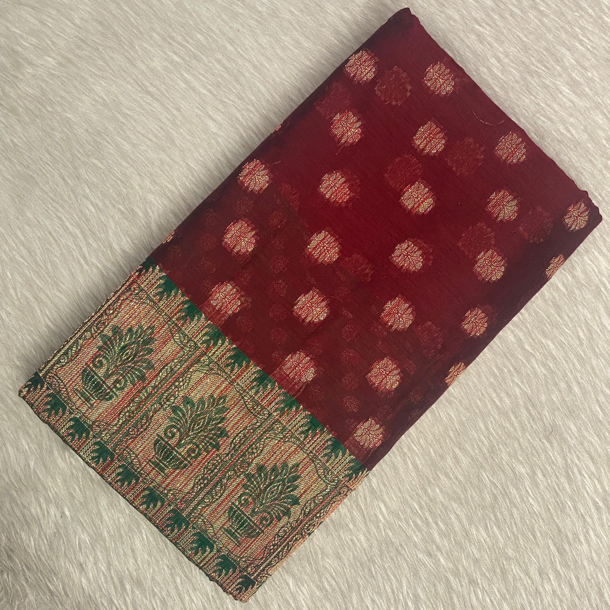 Rajani Floral Butta Cotton Saree Brick Red (Dress Code)
