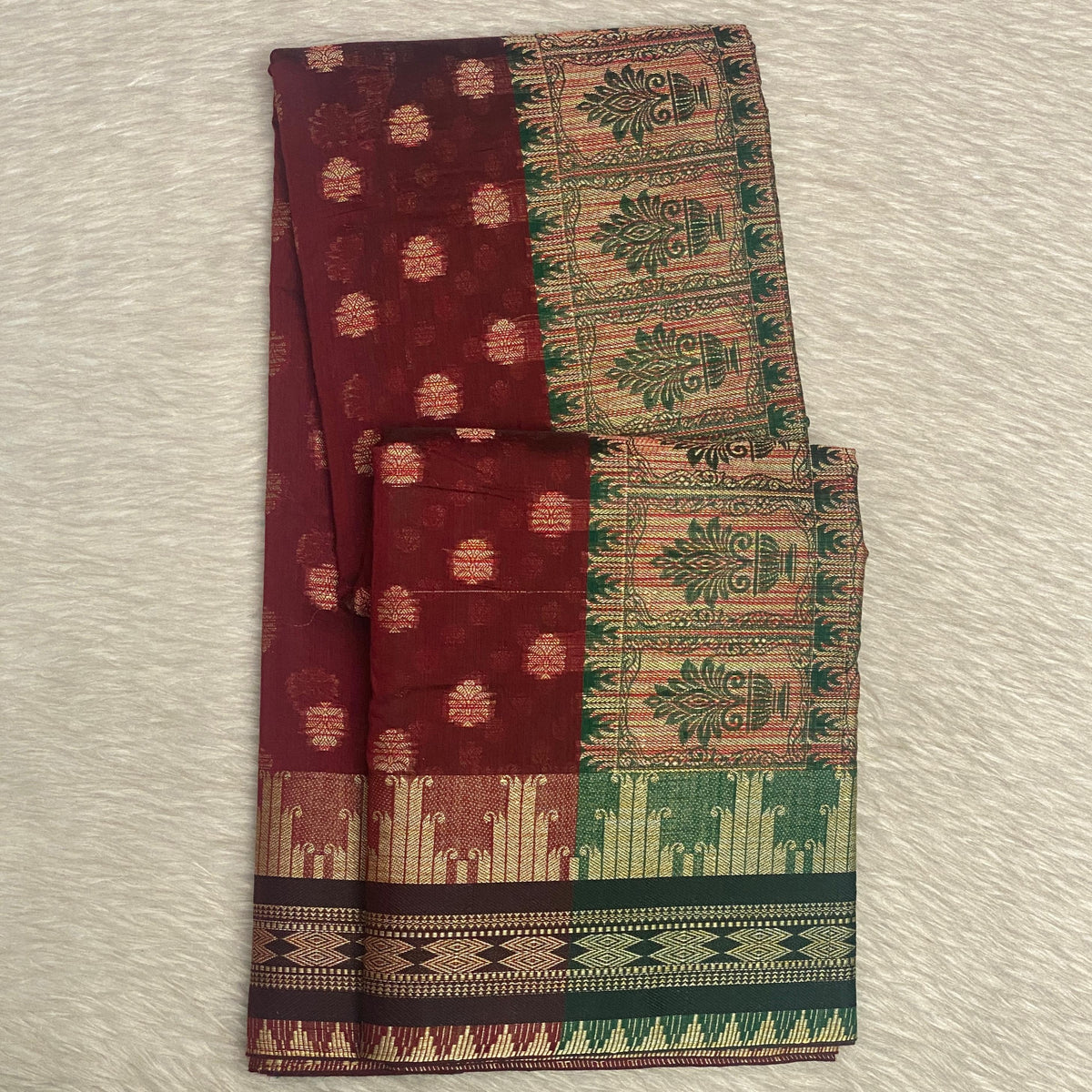 Rajani Floral Butta Cotton Saree Brick Red (Dress Code)