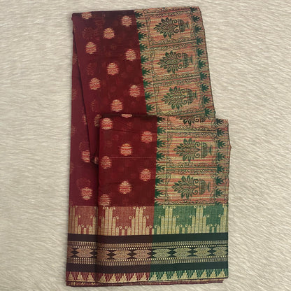 Rajani Floral Butta Cotton Saree Brick Red (Dress Code)