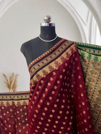 Rajani Floral Butta Cotton Saree Brick Red (Dress Code)