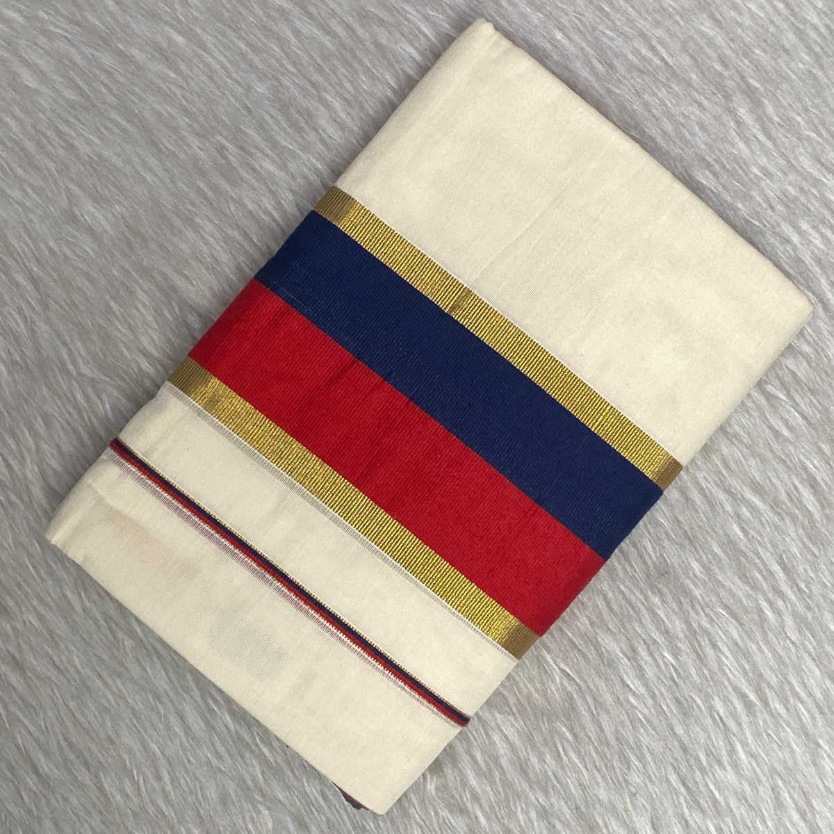 Red and Blue Border Traditional Kerala Cotton Saree