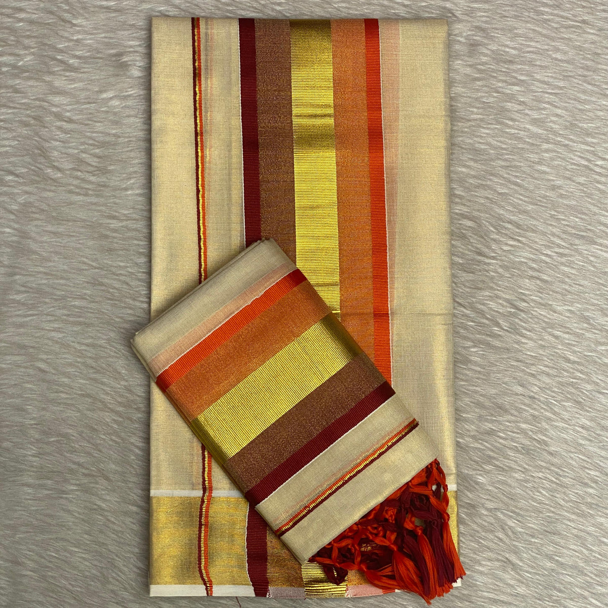 Vasudha Traditional Tissue Kerala Set Saree in Orange Tint