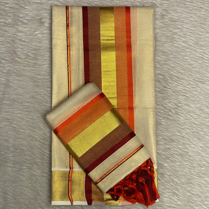 Vasudha Traditional Tissue Kerala Set Saree in Orange Tint