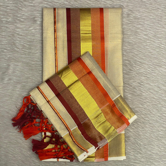Vasudha Traditional Tissue Kerala Set Saree in Orange Tint