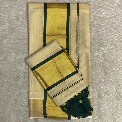 Thiruvathira Temple Tissue Set Mund Green (Dress Code)