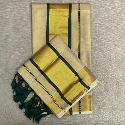 Thiruvathira Temple Tissue Set Mund Green (Dress Code)