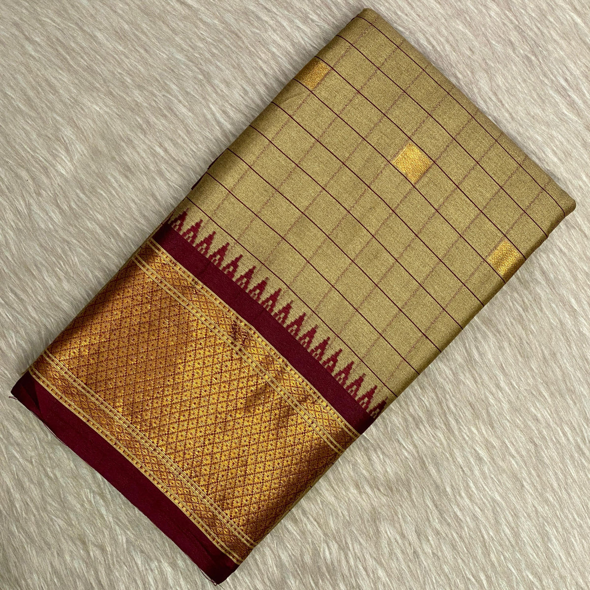 Avani Classic Gold Semi-Silk Saree with Butta Work