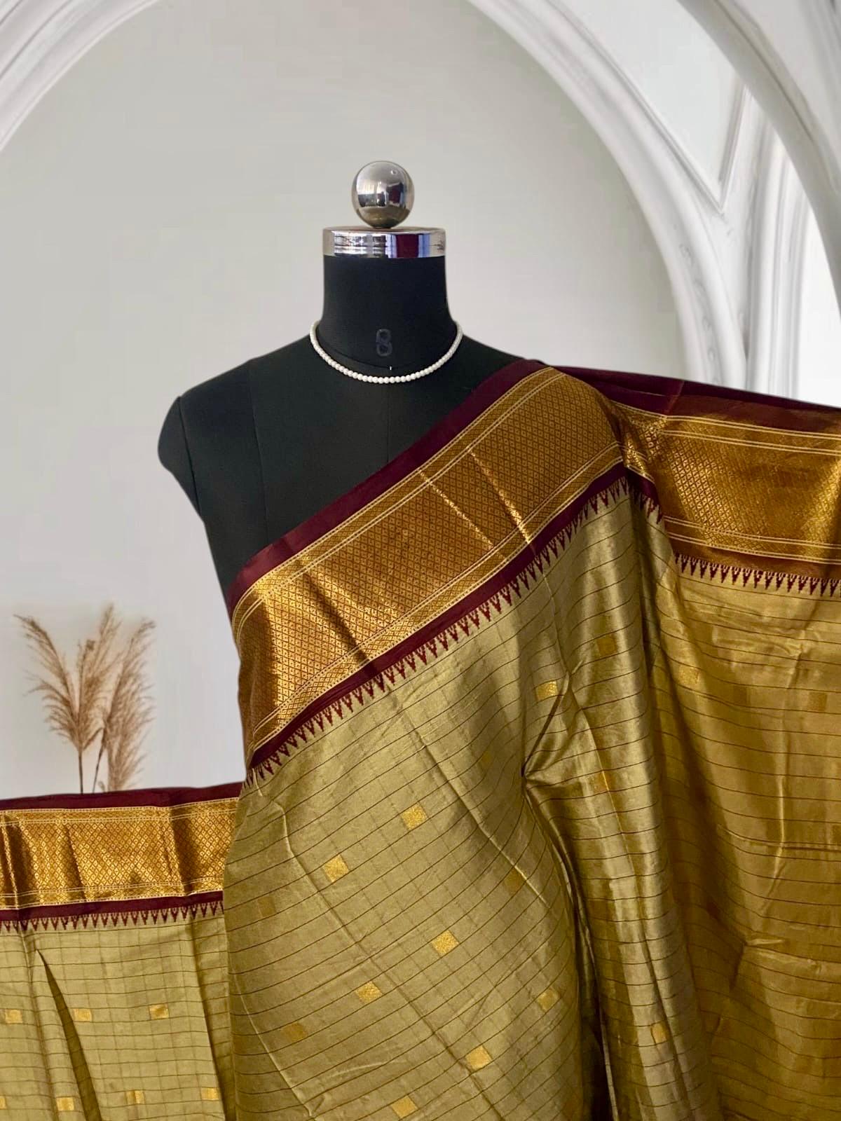 Avani Classic Gold Semi-Silk Saree with Butta Work