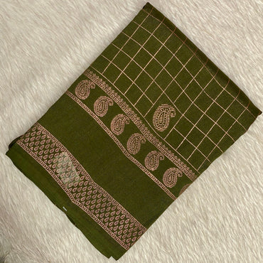 Veda Kashmiri Silk Big Checks Saree with Double Line Border Green