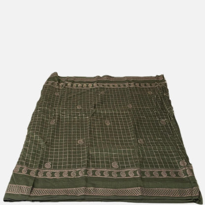 Veda Kashmiri Silk Big Checks Saree with Double Line Border Green