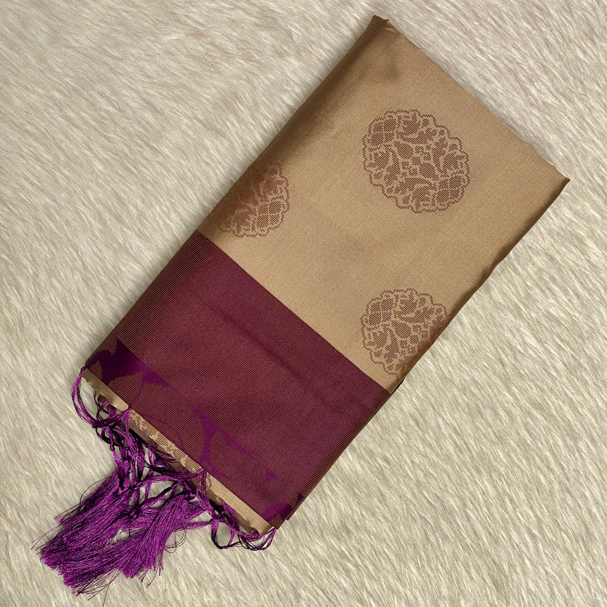Theertha Soft Silk Saree Chikku with Violet Border