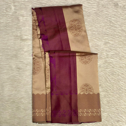 Theertha Soft Silk Saree Chikku with Violet Border