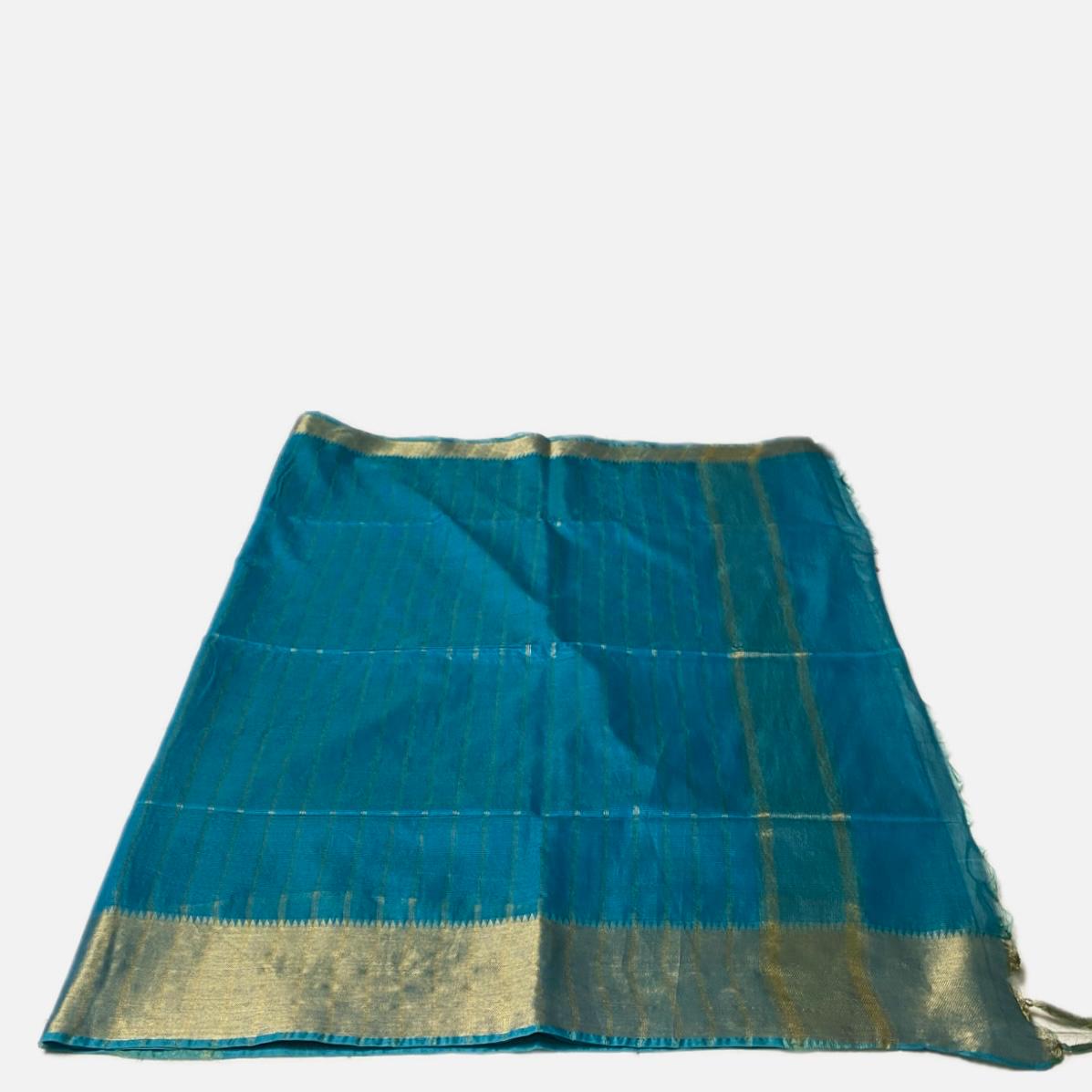 Rambha Semi Silk Saree in Light Blue with Golden Stripes