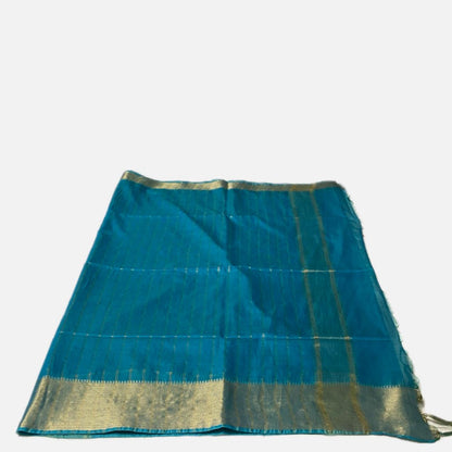 Rambha Semi Silk Saree in Light Blue with Golden Stripes
