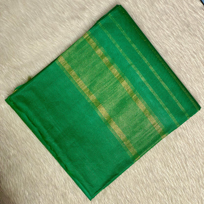 Rambha Semi Silk Saree in Light Green with Golden Stripes