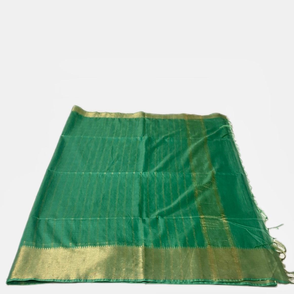 Rambha Semi Silk Saree in Light Green with Golden Stripes