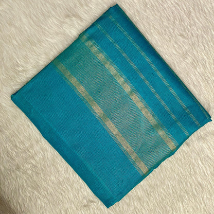 Rambha Semi Silk Saree in Light Blue with Golden Stripes