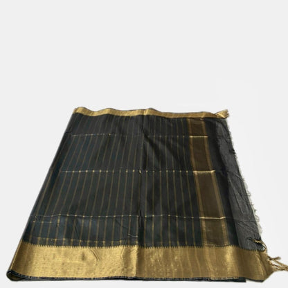 Rambha Saree in Black with Golden Stripes