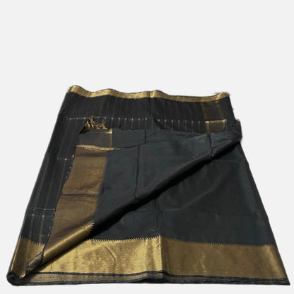 Rambha Saree in Black with Golden Stripes