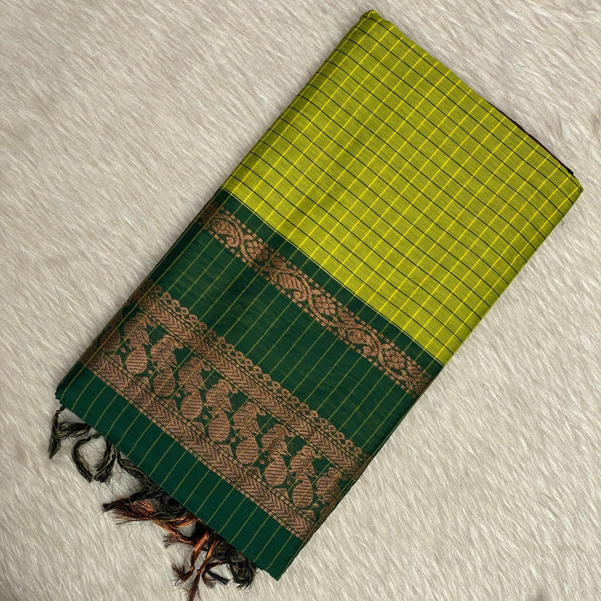 Kalyani Cotton Saree in Green with peacock Design