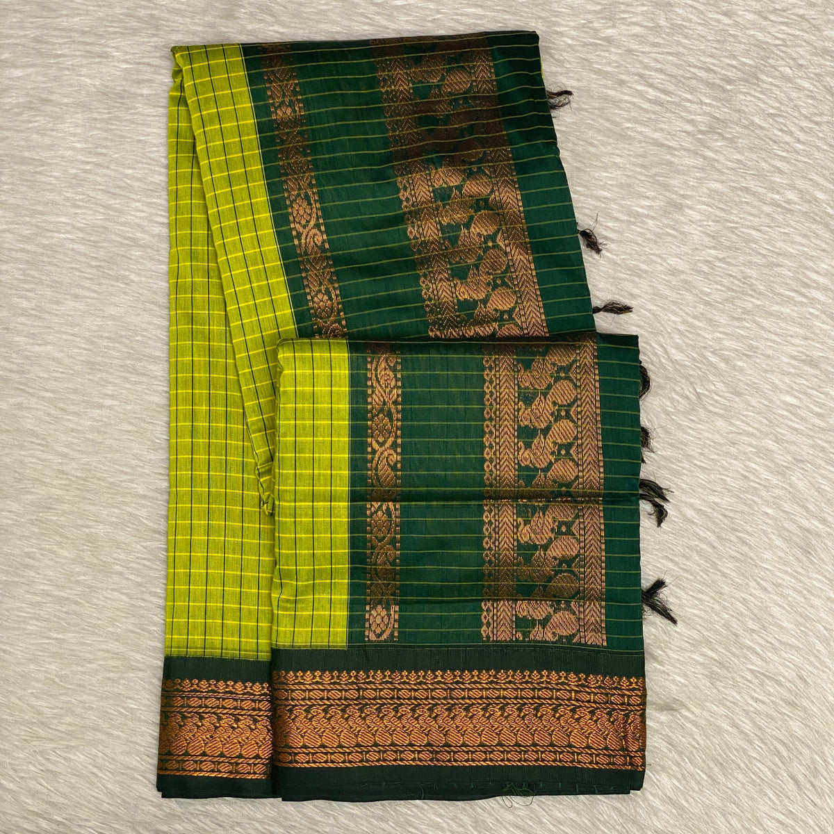 Kalyani Cotton Saree in Green with peacock Design
