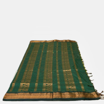 Kalyani Cotton Saree in Green with peacock Design