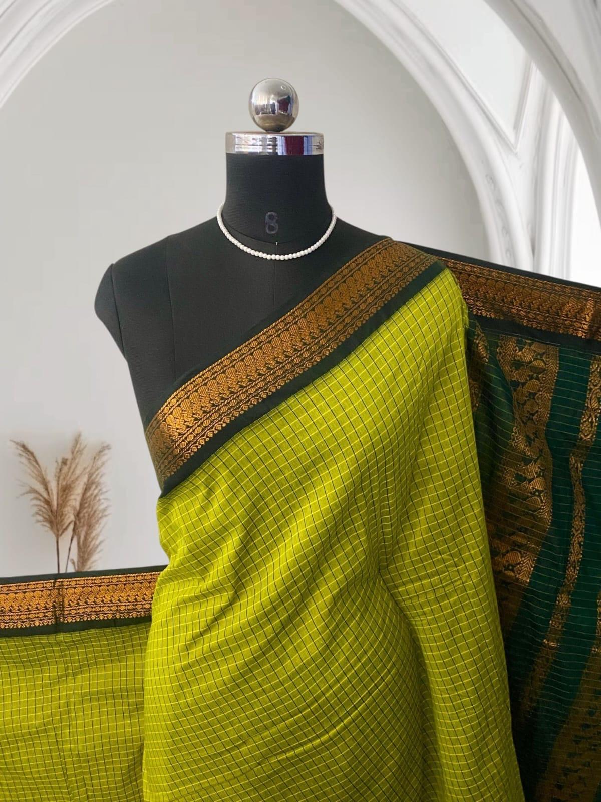 Kalyani Cotton Saree in Green with peacock Design