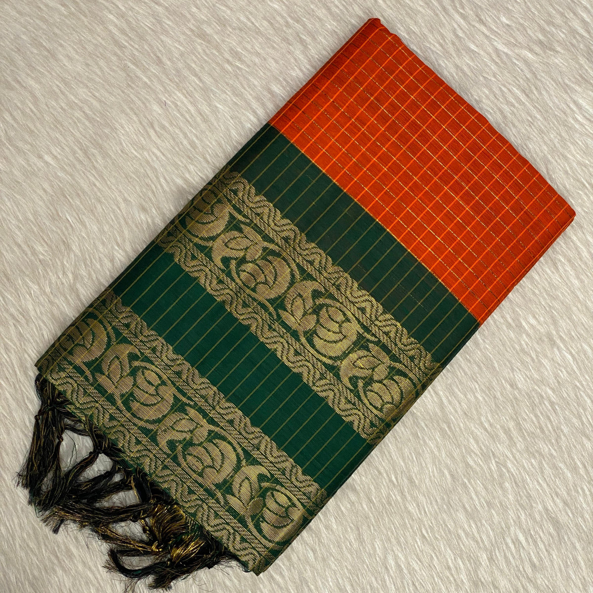 Kalyani Cotton Saree in Orange with Floral Design