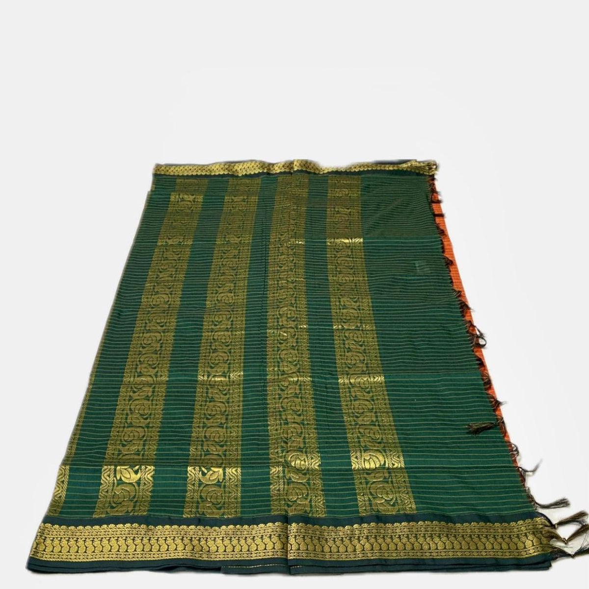 Kalyani Cotton Saree in Orange with Floral Design