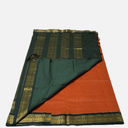 Kalyani Cotton Saree in Orange with Floral Design