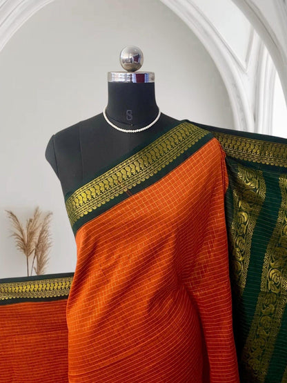 Kalyani Cotton Saree in Orange with Floral Design