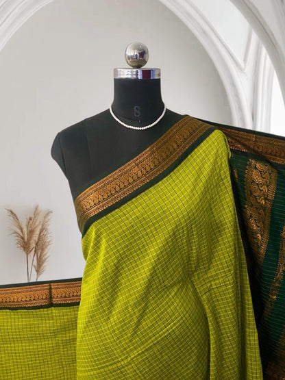 Kalyani Cotton Saree in Green with Peacock Design