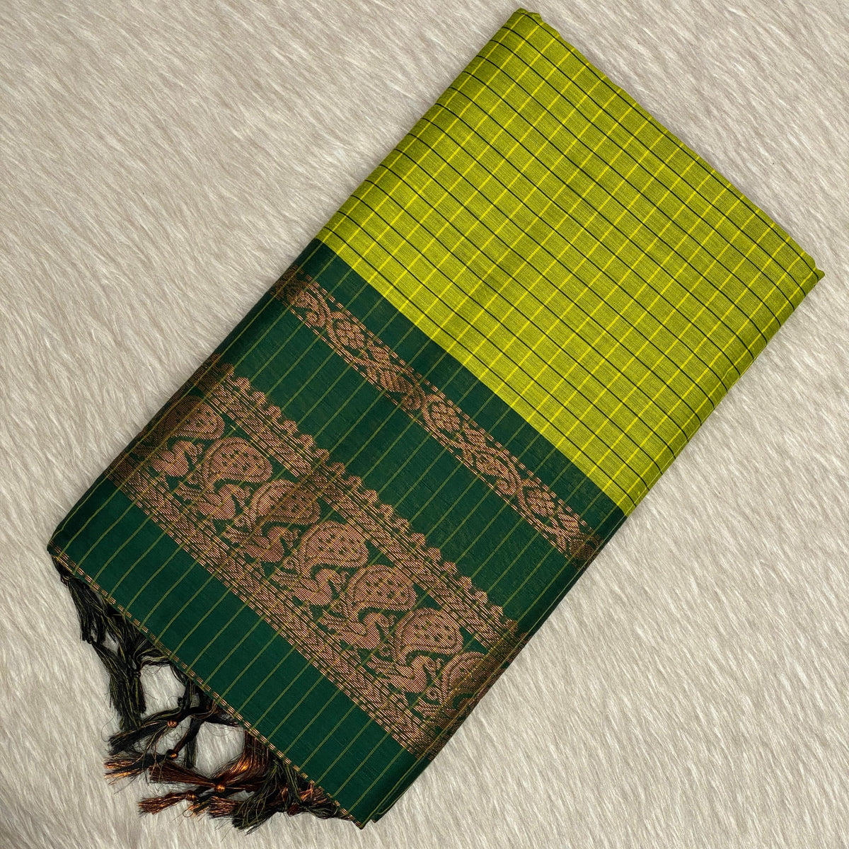 Kalyani Cotton Saree in Green with Peacock Design