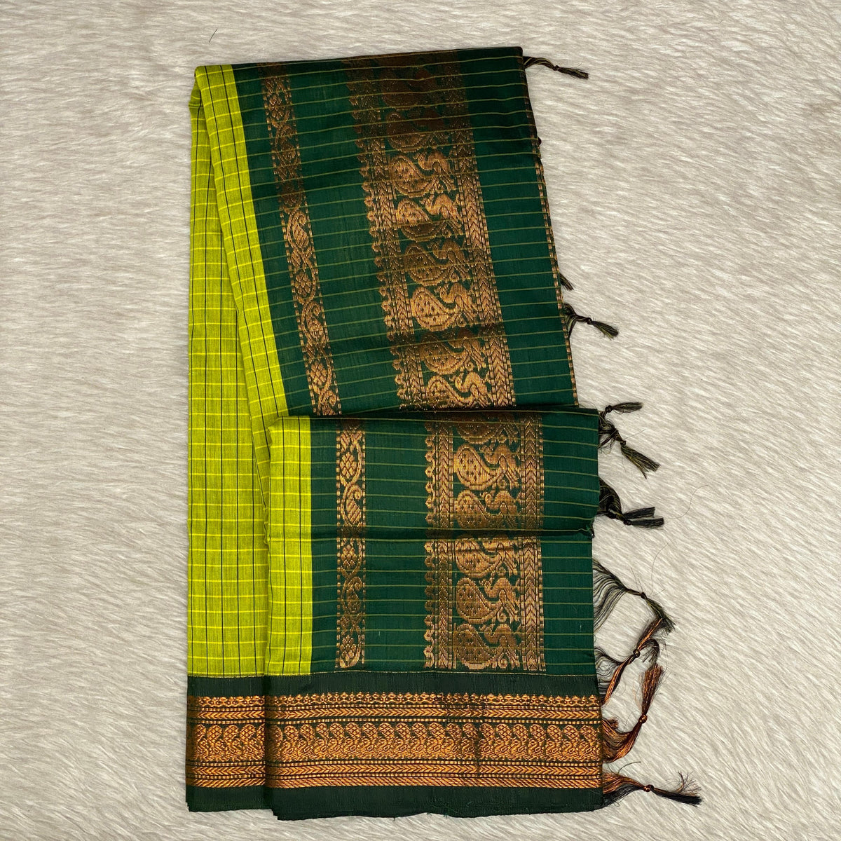 Kalyani Cotton Saree in Green with Peacock Design