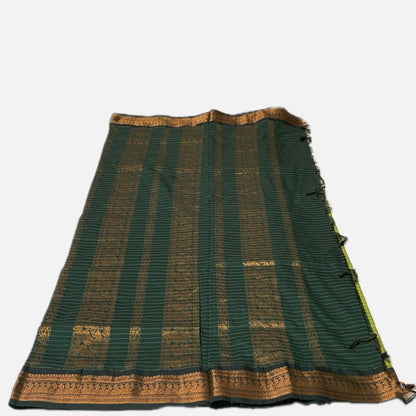 Kalyani Cotton Saree in Green with Peacock Design