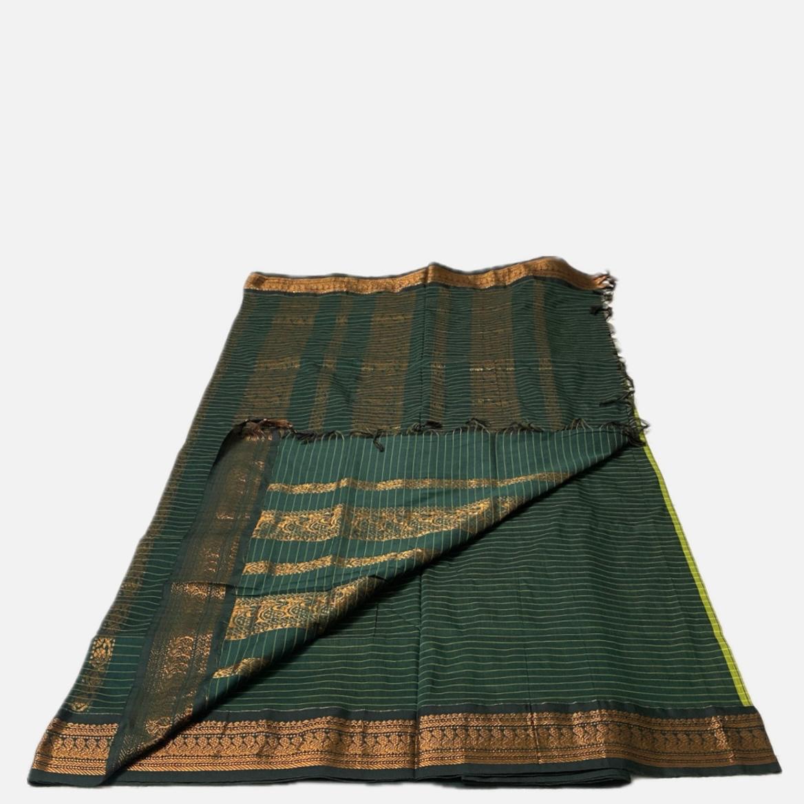 Kalyani Cotton Saree in Green with Peacock Design