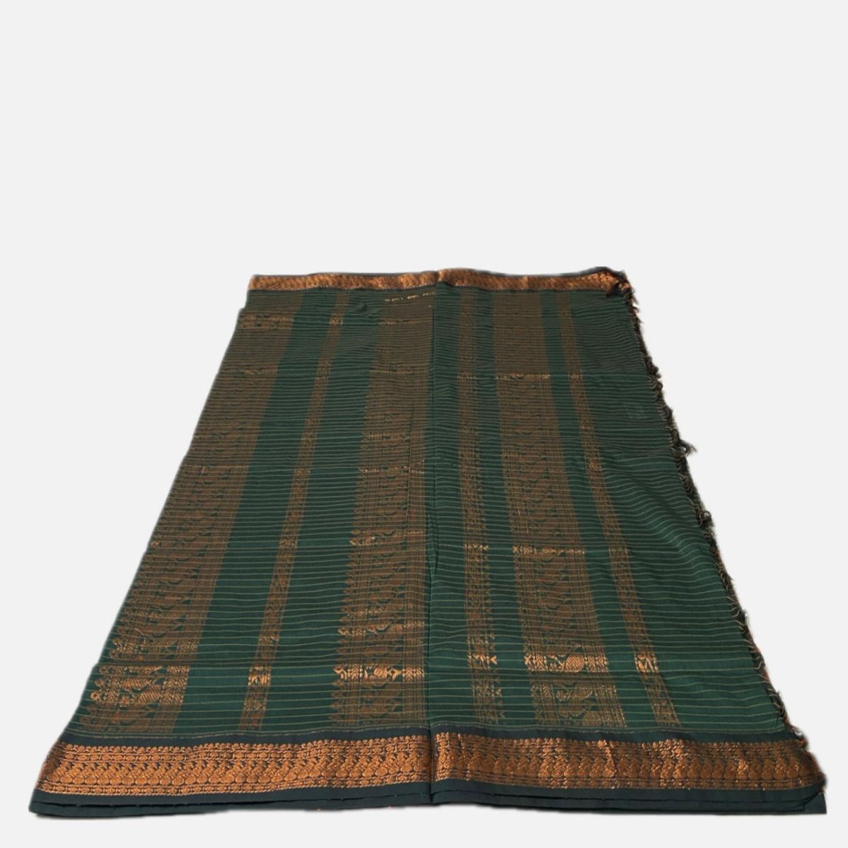 Kalyani Cotton Saree in Orange with Peacock Design