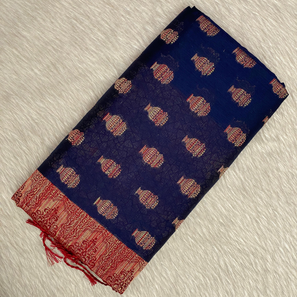 Milan Floral Butta Cotton Saree Brick Red (Dress Code)