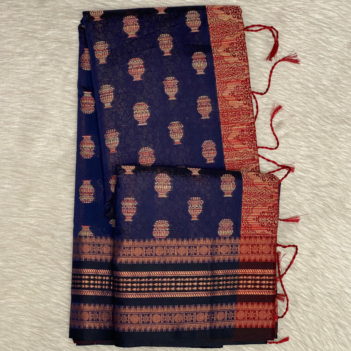 Milan Floral Butta Cotton Saree Brick Red (Dress Code)