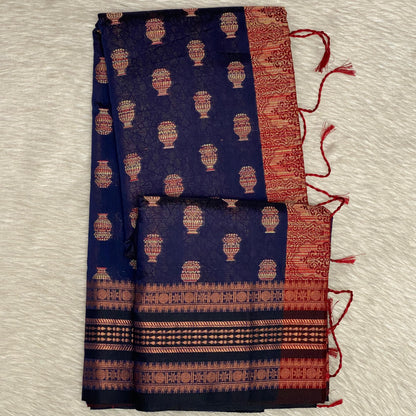 Milan Floral Butta Cotton Saree Brick Red (Dress Code)
