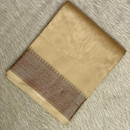 Athira Golden Silk Saree with Temple Motif Zari Border Chikku