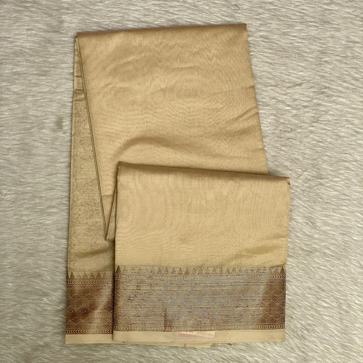 Athira Golden Silk Saree with Temple Motif Zari Border Chikku