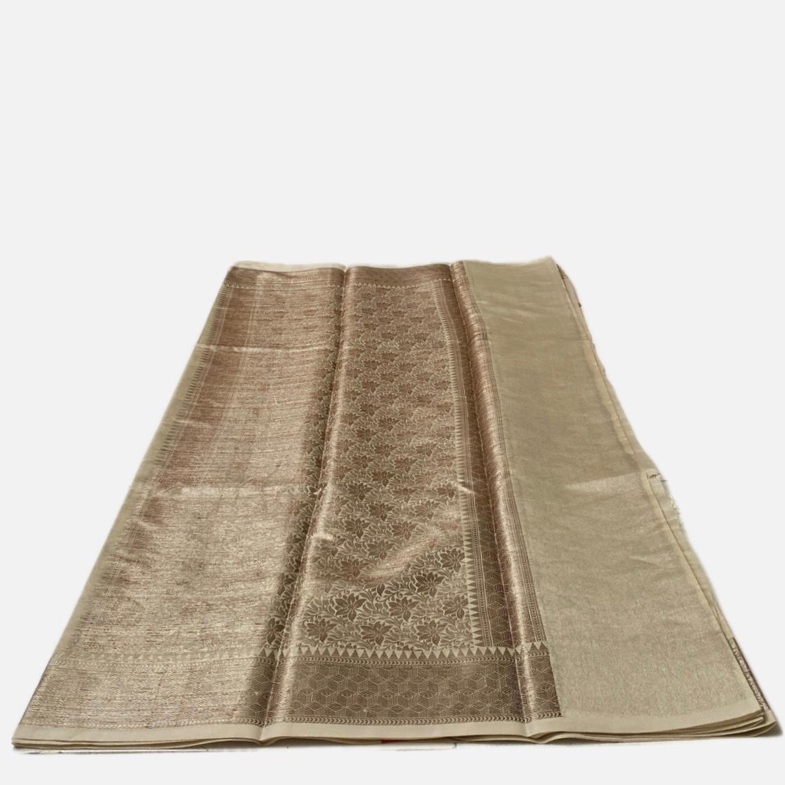 Athira Golden Silk Saree with Temple Motif Zari Border Chikku