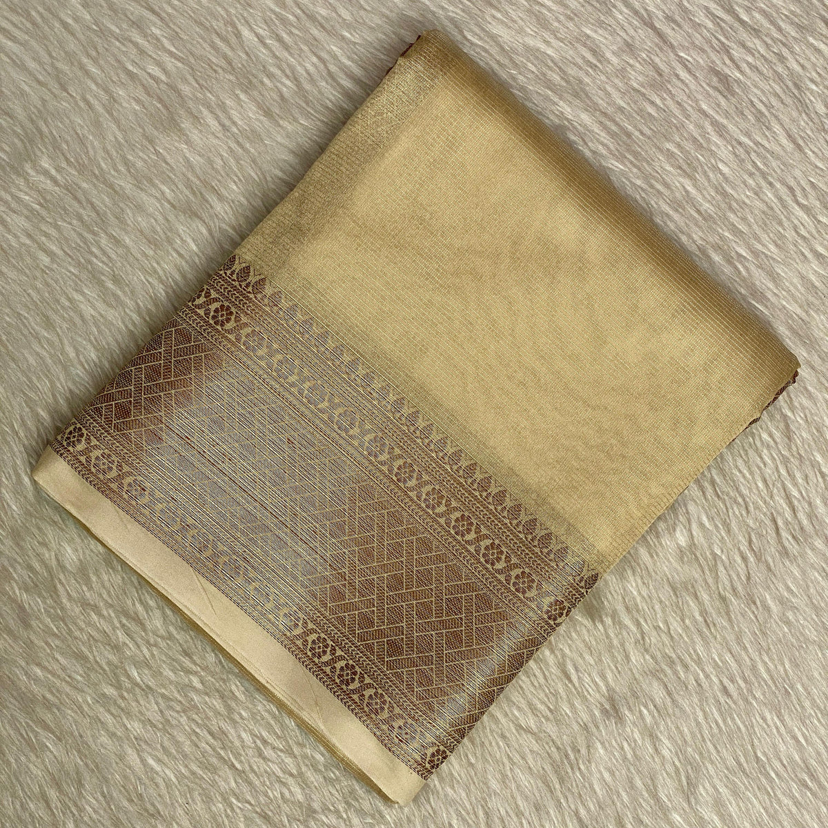 Athira Golden Silk Saree with Temple Motif Zari Border Chikku