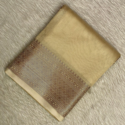 Athira Golden Silk Saree with Temple Motif Zari Border Chikku