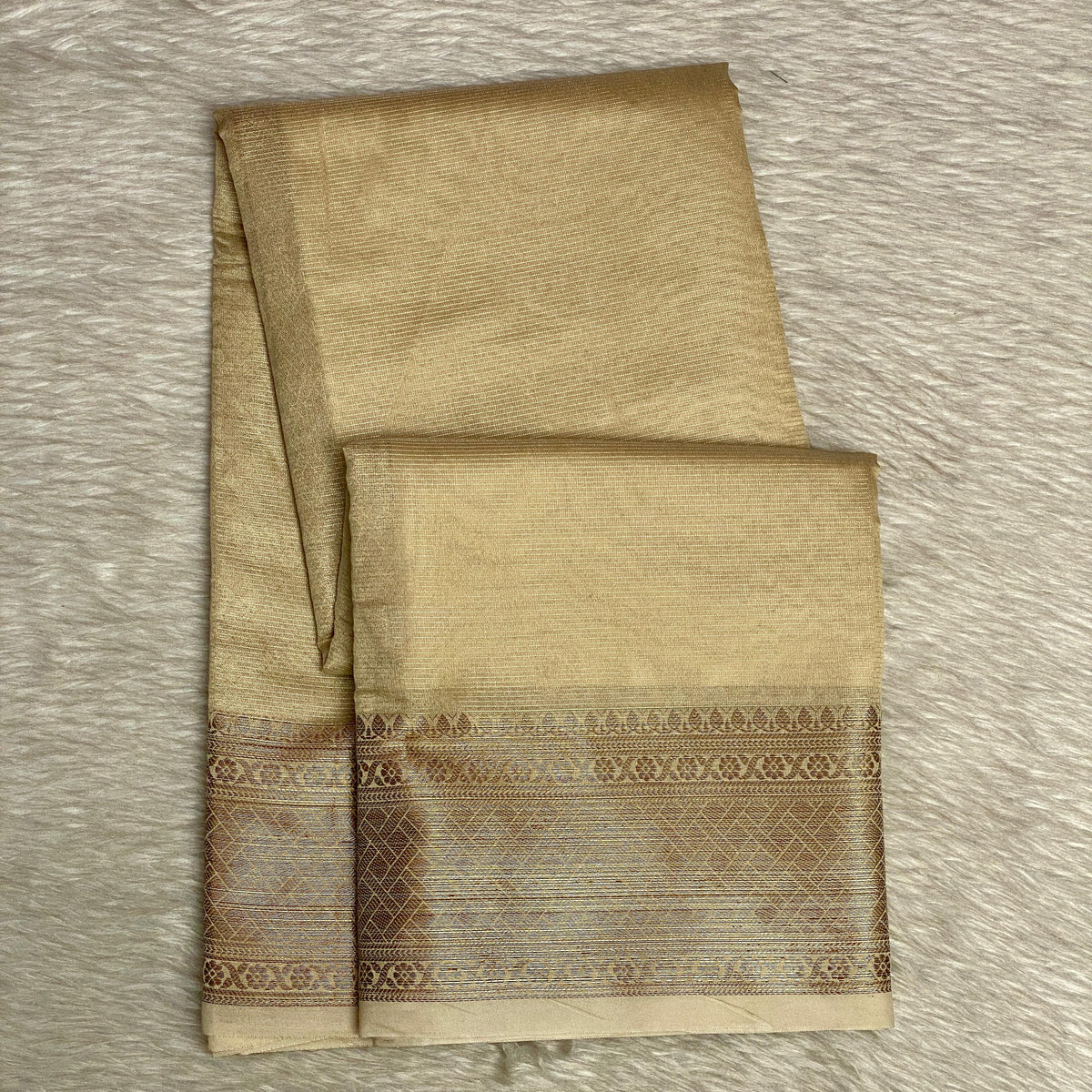 Athira Golden Silk Saree with Temple Motif Zari Border Chikku