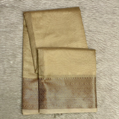 Athira Golden Silk Saree with Temple Motif Zari Border Chikku