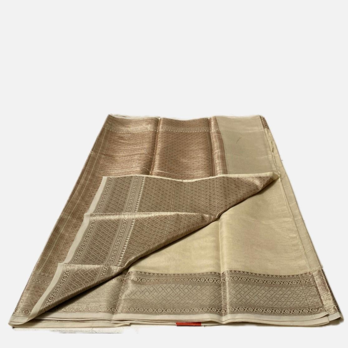 Athira Golden Silk Saree with Temple Motif Zari Border Chikku
