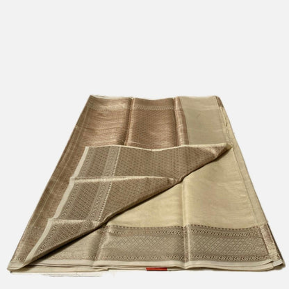 Athira Golden Silk Saree with Temple Motif Zari Border Chikku